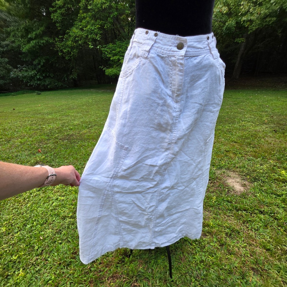 Vintage ISABELLA BIRD Territory Ahead Medium White 100% Linen Maxi Skirt Boho